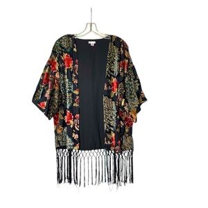 🌵Xhilaration Crushed Velvet Bohemian Fringe Kimono/Flyaway Cardigan M/L